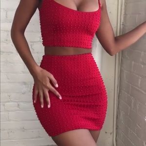 Red two piece outfit